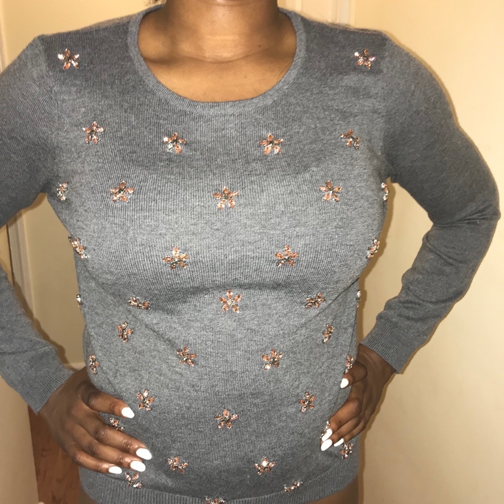 Topshop grey sweater with pink beading